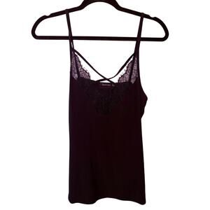 Boohoo Spaghetti Strap Top Lace Neckline Black